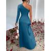 imageCaracilia Womens Wedding Guest Maxi Dress 2025 Fall One Shoulder Sleeve Satin Bodycon High Split Cocktail Formal Prom DressesTeal