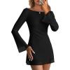imageCaracilia Women Bell Long Sleeve Mini Dresses Fall 2025 Mesh Boat Neck Print Going Out Bodycon Wedding Guest Vacation OutfitsBlack