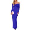 imageCaracilia Womens Off The Shoulder Bodycon Maxi Dress Fall Sexy Elegant Long Sleeve Ruched Club Party Formal Cocktail DressesRoyal Blue