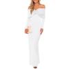 imageCaracilia Womens Off The Shoulder Bodycon Maxi Dress Fall Sexy Elegant Long Sleeve Ruched Club Party Formal Cocktail DressesWhite