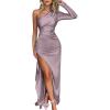 imageCaracilia Womens Wedding Guest Maxi Dress 2025 Fall One Shoulder Sleeve Satin Bodycon High Split Cocktail Formal Prom DressesMauve