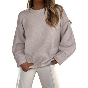 imageCaracilia Sweaters for Women Oversized Long Sleeve Casual Crewneck Knit Pullover Sweater Tops 2025 Fall Loose Winter OutfitsBright Camel