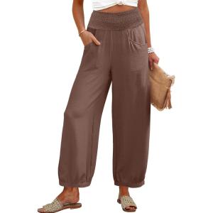 imageCaracilia Women Wide Leg Palazzo Pants 2025 Summer Casual High Waist Flowy Loose Boho Beach Vacation Lantern PantsCoffee