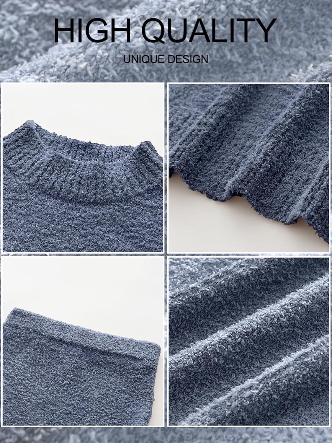 imageCaracilia Womens 2 Piece Skirts Sets Fuzzy Fleece Sweater Long Sleeve Knit Tops Midi Skirt Travel Matching Outfits 2025 FallDeep Grey Blue