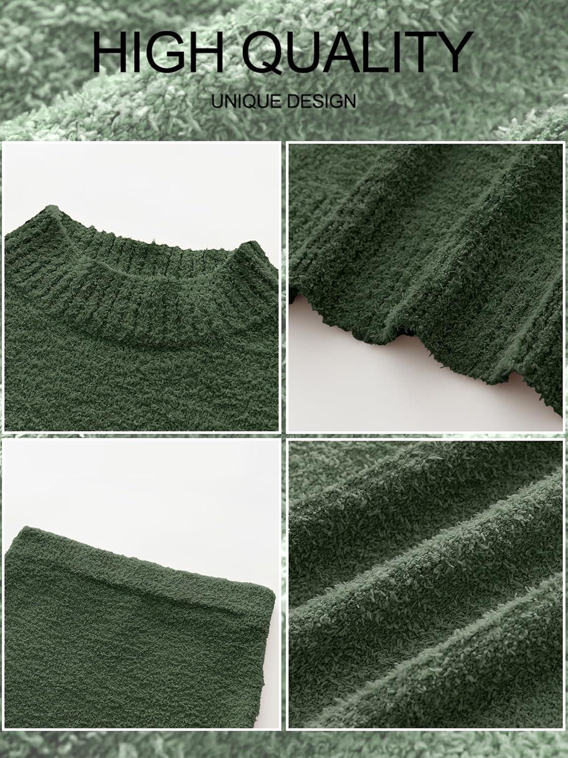 imageCaracilia Womens 2 Piece Skirts Sets Fuzzy Fleece Sweater Long Sleeve Knit Tops Midi Skirt Travel Matching Outfits 2025 FallLawn Green