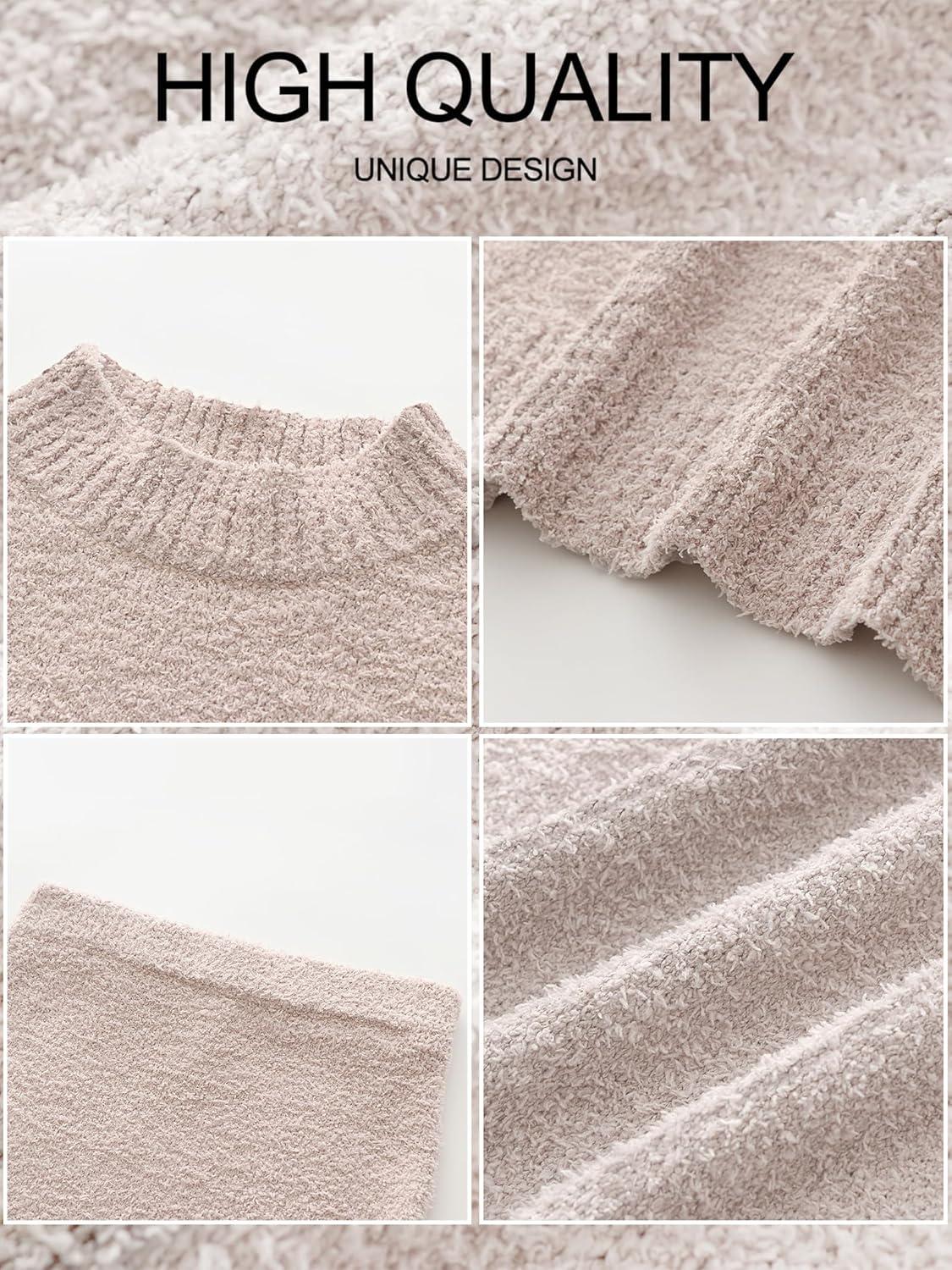 imageCaracilia Womens 2 Piece Skirts Sets Fuzzy Fleece Sweater Long Sleeve Knit Tops Midi Skirt Travel Matching Outfits 2025 FallLight Khaki