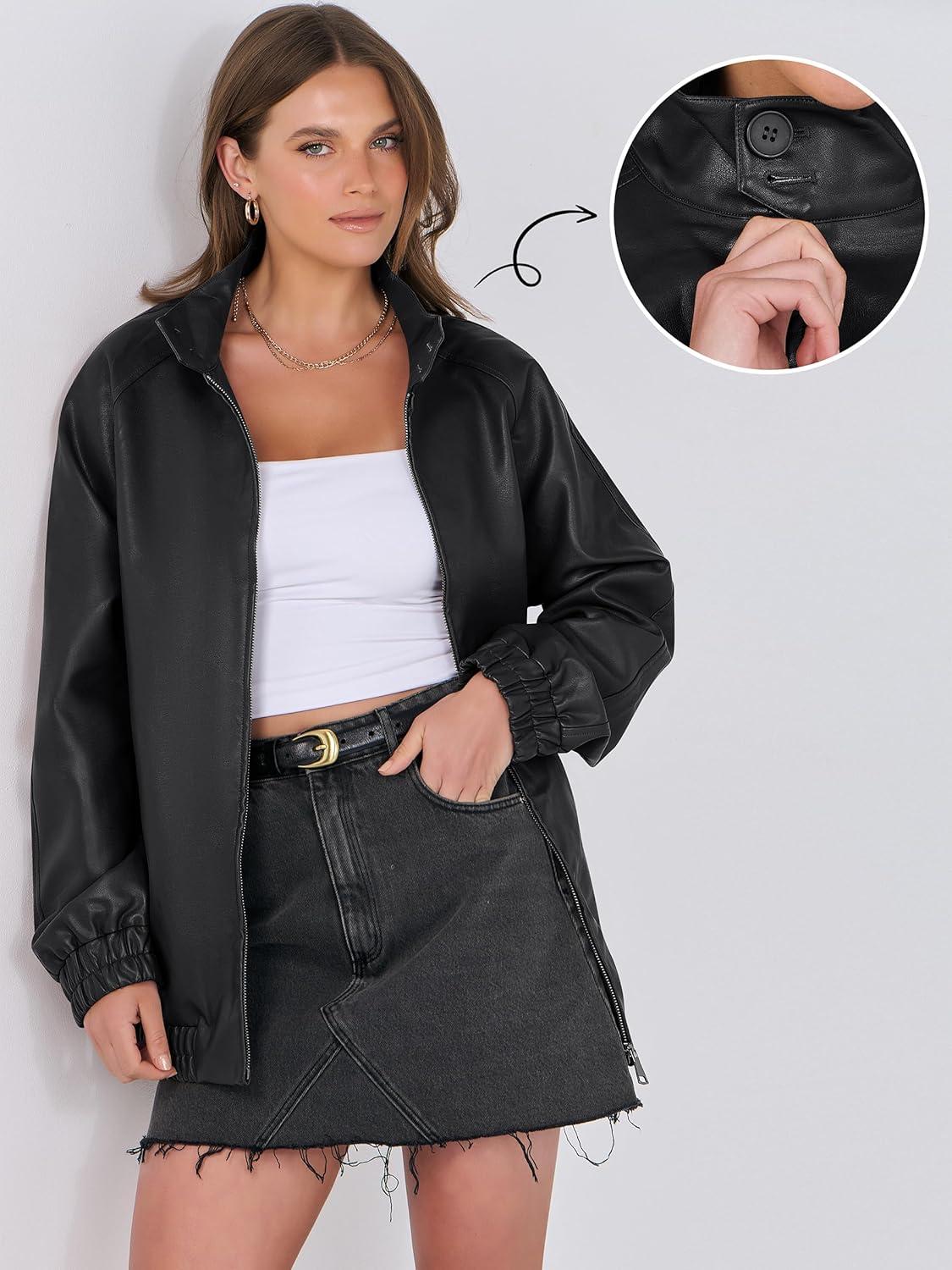 imageCaracilia Womens Oversized Leather Jacket Faux Suede Motorcycle Coat 2025 Fall Fashion Outfits Winter ClothesBlack