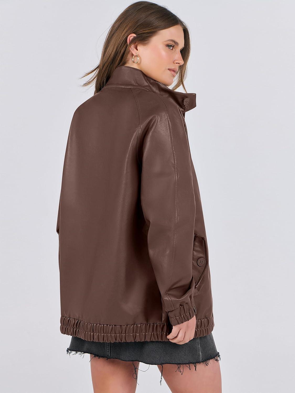 imageCaracilia Womens Oversized Leather Jacket Faux Suede Motorcycle Coat 2025 Fall Fashion Outfits Winter ClothesCoffee