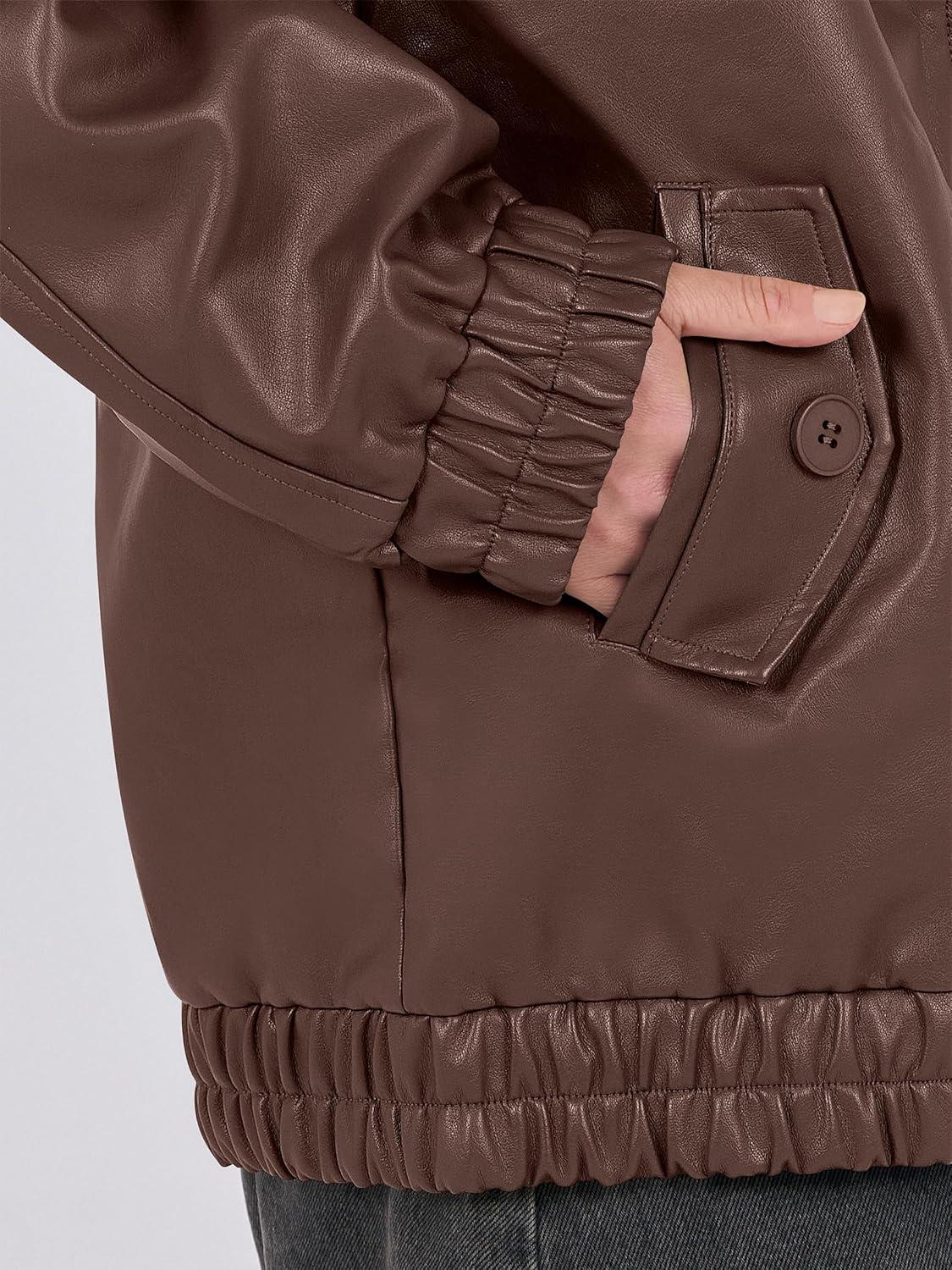 imageCaracilia Womens Oversized Leather Jacket Faux Suede Motorcycle Coat 2025 Fall Fashion Outfits Winter ClothesCoffee