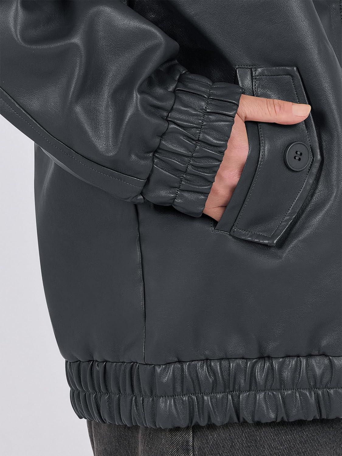 imageCaracilia Womens Oversized Leather Jacket Faux Suede Motorcycle Coat 2025 Fall Fashion Outfits Winter ClothesDark Green