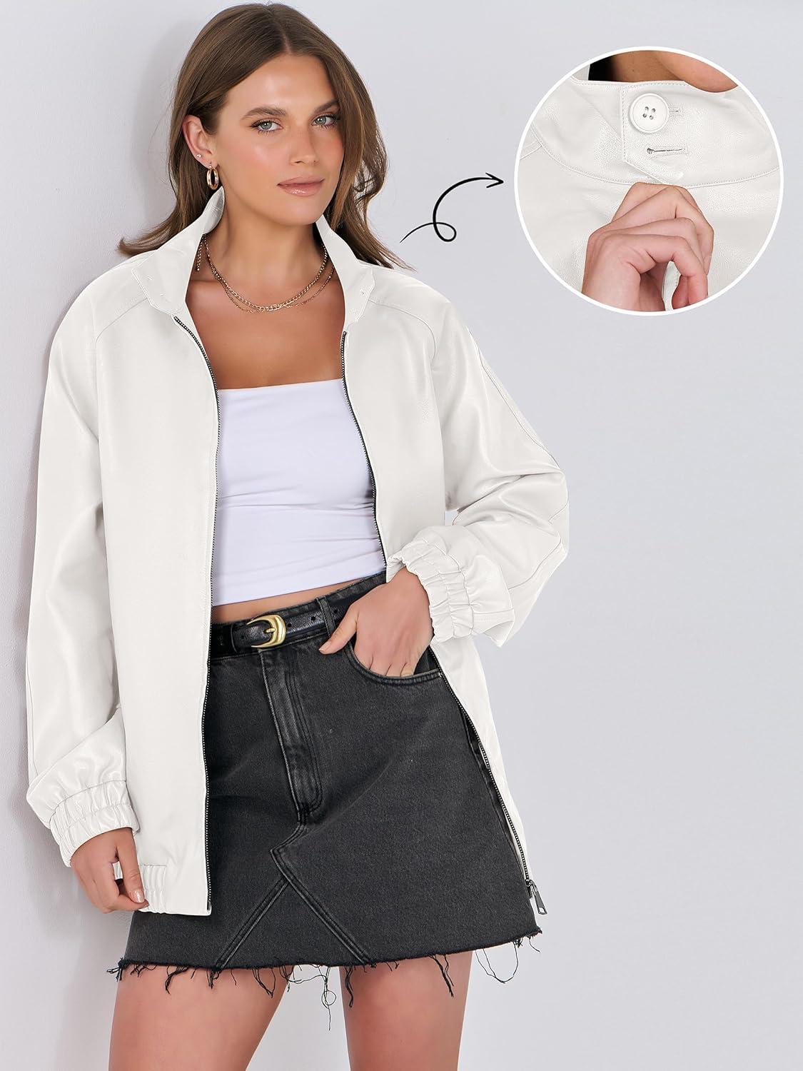 imageCaracilia Womens Oversized Leather Jacket Faux Suede Motorcycle Coat 2025 Fall Fashion Outfits Winter ClothesWhite