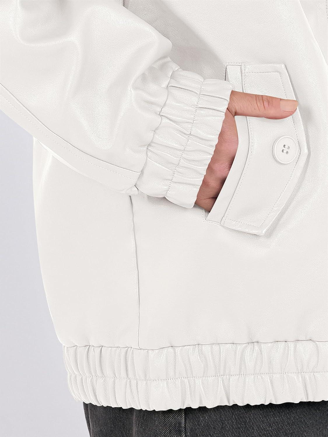 imageCaracilia Womens Oversized Leather Jacket Faux Suede Motorcycle Coat 2025 Fall Fashion Outfits Winter ClothesWhite