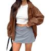 imageCaracilia Womens Oversized Leather Jacket Faux Suede Motorcycle Coat 2025 Fall Fashion Outfits Winter ClothesBrown