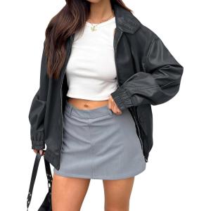 imageCaracilia Womens Oversized Leather Jacket Faux Suede Motorcycle Coat 2025 Fall Fashion Outfits Winter ClothesDark Green