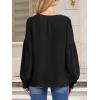 imageCaracilia Womens Dressy Casual Blouses Puff Long Sleeve Shirts V Neck Floral Boho Tops 2025 Fall Vacation OutfitsBlack