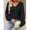 imageCaracilia Womens Dressy Casual Blouses Puff Long Sleeve Shirts V Neck Floral Boho Tops 2025 Fall Vacation OutfitsBlack
