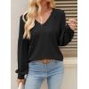 imageCaracilia Womens Dressy Casual Blouses Puff Long Sleeve Shirts V Neck Floral Boho Tops 2025 Fall Vacation OutfitsBlack