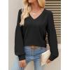 imageCaracilia Womens Dressy Casual Blouses Puff Long Sleeve Shirts V Neck Floral Boho Tops 2025 Fall Vacation OutfitsBlack
