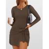 imageCaracilia Women Long Sleeve Tennis Dress 2025 Fall Bodycon Tie Waist Romper Skorts Athletic Mini Dresses Built in ShortsCoffee