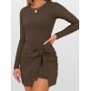 imageCaracilia Women Long Sleeve Tennis Dress 2025 Fall Bodycon Tie Waist Romper Skorts Athletic Mini Dresses Built in ShortsCoffee