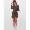 imageCaracilia Women Long Sleeve Tennis Dress 2025 Fall Bodycon Tie Waist Romper Skorts Athletic Mini Dresses Built in ShortsCoffee