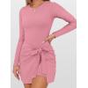 imageCaracilia Women Long Sleeve Tennis Dress 2025 Fall Bodycon Tie Waist Romper Skorts Athletic Mini Dresses Built in ShortsCoral