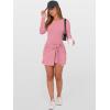 imageCaracilia Women Long Sleeve Tennis Dress 2025 Fall Bodycon Tie Waist Romper Skorts Athletic Mini Dresses Built in ShortsCoral