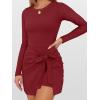imageCaracilia Women Long Sleeve Tennis Dress 2025 Fall Bodycon Tie Waist Romper Skorts Athletic Mini Dresses Built in ShortsDark Red