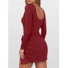 imageCaracilia Women Long Sleeve Tennis Dress 2025 Fall Bodycon Tie Waist Romper Skorts Athletic Mini Dresses Built in ShortsDark Red