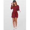 imageCaracilia Women Long Sleeve Tennis Dress 2025 Fall Bodycon Tie Waist Romper Skorts Athletic Mini Dresses Built in ShortsDark Red