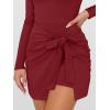 imageCaracilia Women Long Sleeve Tennis Dress 2025 Fall Bodycon Tie Waist Romper Skorts Athletic Mini Dresses Built in ShortsDark Red