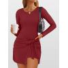 imageCaracilia Women Long Sleeve Tennis Dress 2025 Fall Bodycon Tie Waist Romper Skorts Athletic Mini Dresses Built in ShortsDark Red