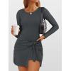 imageCaracilia Women Long Sleeve Tennis Dress 2025 Fall Bodycon Tie Waist Romper Skorts Athletic Mini Dresses Built in ShortsDeep Grey