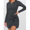 imageCaracilia Women Long Sleeve Tennis Dress 2025 Fall Bodycon Tie Waist Romper Skorts Athletic Mini Dresses Built in ShortsDeep Grey