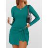 imageCaracilia Women Long Sleeve Tennis Dress 2025 Fall Bodycon Tie Waist Romper Skorts Athletic Mini Dresses Built in ShortsGrey Green
