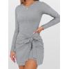 imageCaracilia Women Long Sleeve Tennis Dress 2025 Fall Bodycon Tie Waist Romper Skorts Athletic Mini Dresses Built in ShortsLight Grey