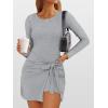 imageCaracilia Women Long Sleeve Tennis Dress 2025 Fall Bodycon Tie Waist Romper Skorts Athletic Mini Dresses Built in ShortsLight Grey