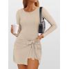 imageCaracilia Women Long Sleeve Tennis Dress 2025 Fall Bodycon Tie Waist Romper Skorts Athletic Mini Dresses Built in ShortsParchment