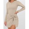 imageCaracilia Women Long Sleeve Tennis Dress 2025 Fall Bodycon Tie Waist Romper Skorts Athletic Mini Dresses Built in ShortsParchment