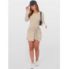 imageCaracilia Women Long Sleeve Tennis Dress 2025 Fall Bodycon Tie Waist Romper Skorts Athletic Mini Dresses Built in ShortsParchment