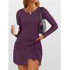 imageCaracilia Women Long Sleeve Tennis Dress 2025 Fall Bodycon Tie Waist Romper Skorts Athletic Mini Dresses Built in ShortsPurple Red
