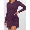 imageCaracilia Women Long Sleeve Tennis Dress 2025 Fall Bodycon Tie Waist Romper Skorts Athletic Mini Dresses Built in ShortsPurple Red
