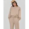 imageCaracilia Womens 2 Piece Outfits Sweatsuit Fall Crewneck Sweatshirts Wide Leg Pants Lounge Matching Sweat Sets TracksuitKhaki