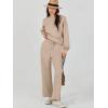 imageCaracilia Womens 2 Piece Outfits Sweatsuit Fall Crewneck Sweatshirts Wide Leg Pants Lounge Matching Sweat Sets TracksuitKhaki