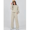 imageCaracilia Womens 2 Piece Outfits Sweatsuit Fall Crewneck Sweatshirts Wide Leg Pants Lounge Matching Sweat Sets TracksuitLight Khaki