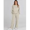 imageCaracilia Womens 2 Piece Outfits Sweatsuit Fall Crewneck Sweatshirts Wide Leg Pants Lounge Matching Sweat Sets TracksuitLight Khaki