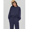 imageCaracilia Womens 2 Piece Outfits Sweatsuit Fall Crewneck Sweatshirts Wide Leg Pants Lounge Matching Sweat Sets TracksuitNavy Blue