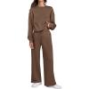 imageCaracilia Womens 2 Piece Outfits Sweatsuit Fall Crewneck Sweatshirts Wide Leg Pants Lounge Matching Sweat Sets TracksuitBrown