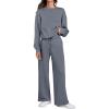 imageCaracilia Womens 2 Piece Outfits Sweatsuit Fall Crewneck Sweatshirts Wide Leg Pants Lounge Matching Sweat Sets TracksuitGrey Blue