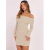 imageCaracilia Womens Off The Shoulder Sweater Mini Dress Long Sleeve Fuzzy Fleece Bodycon Cocktail Party 2025 Fall Short DressesAlmond Natural Linen